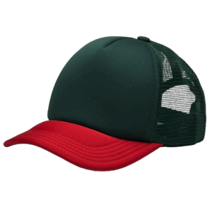gorra trucker verde con rojo - costado