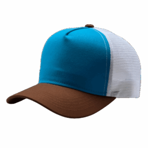 gorra de malla celeste con visera marrón costado